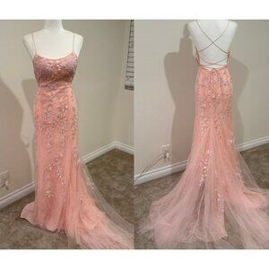 Sheer Lace Floral Maxi Open Back Prom Dress Fairy Ethereal Mermaidcore Size 2